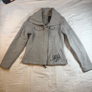 Harley-Davidson Gray Wool-Blend Pea Coat with Monogram